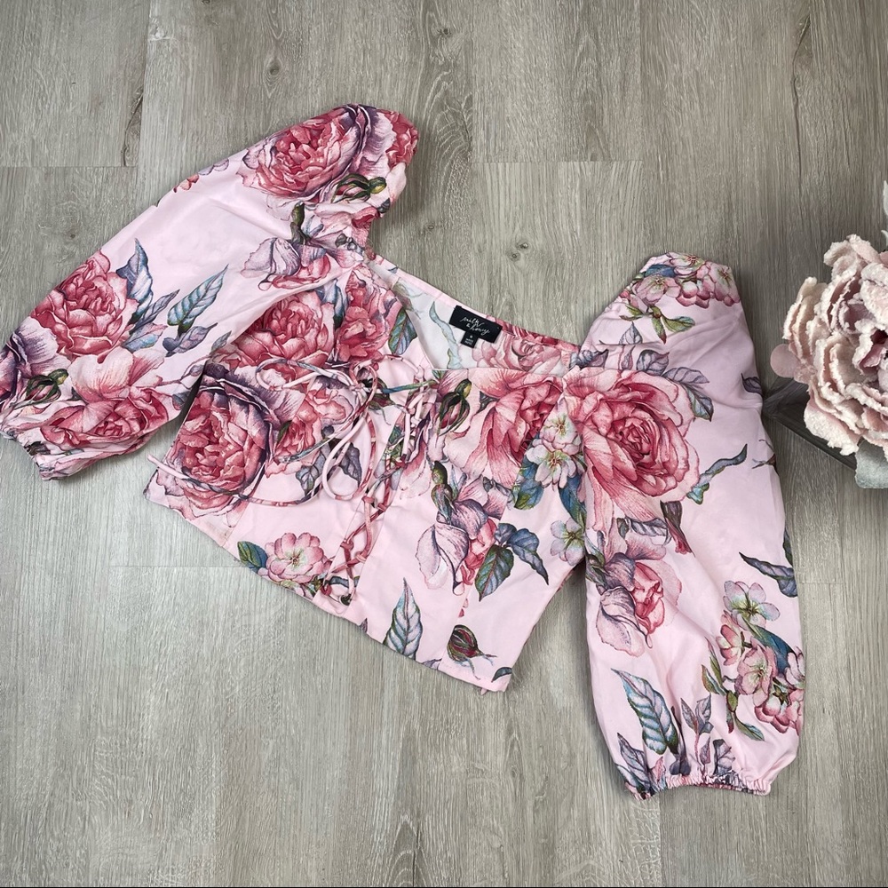 Milk & Honey Pink Floral Crop Top Small